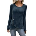 thumbnail image 2 of AXXD Womens Blouses for Work Professional Blue Basic Summer 2024 Trendy Printed Loose T-shirt Long Sleeves Blouse Round Neck Casual Tops Sweatshirt, 2 of 5