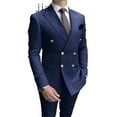thumbnail image 4 of 2023 Casual Sky Blue Men Suits Double Brested  Lapel  Gold Button Groom Wedding Tuxedos Best 2 Pcs Blazers Jacket Pants Set, 4 of 7