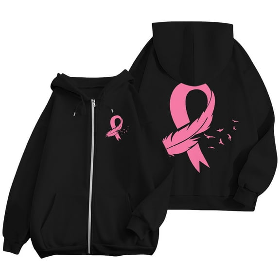 ZSQDM Women's Hoodies Sweatshirts Womens Crewneck Tops Casual Polka Dots Tops Fall Tshirts Shirts Breast Cancer Awareness Hoodies for Women Graphic Full Zip Up Sweatshirt Oversized Jackets Clothes L)