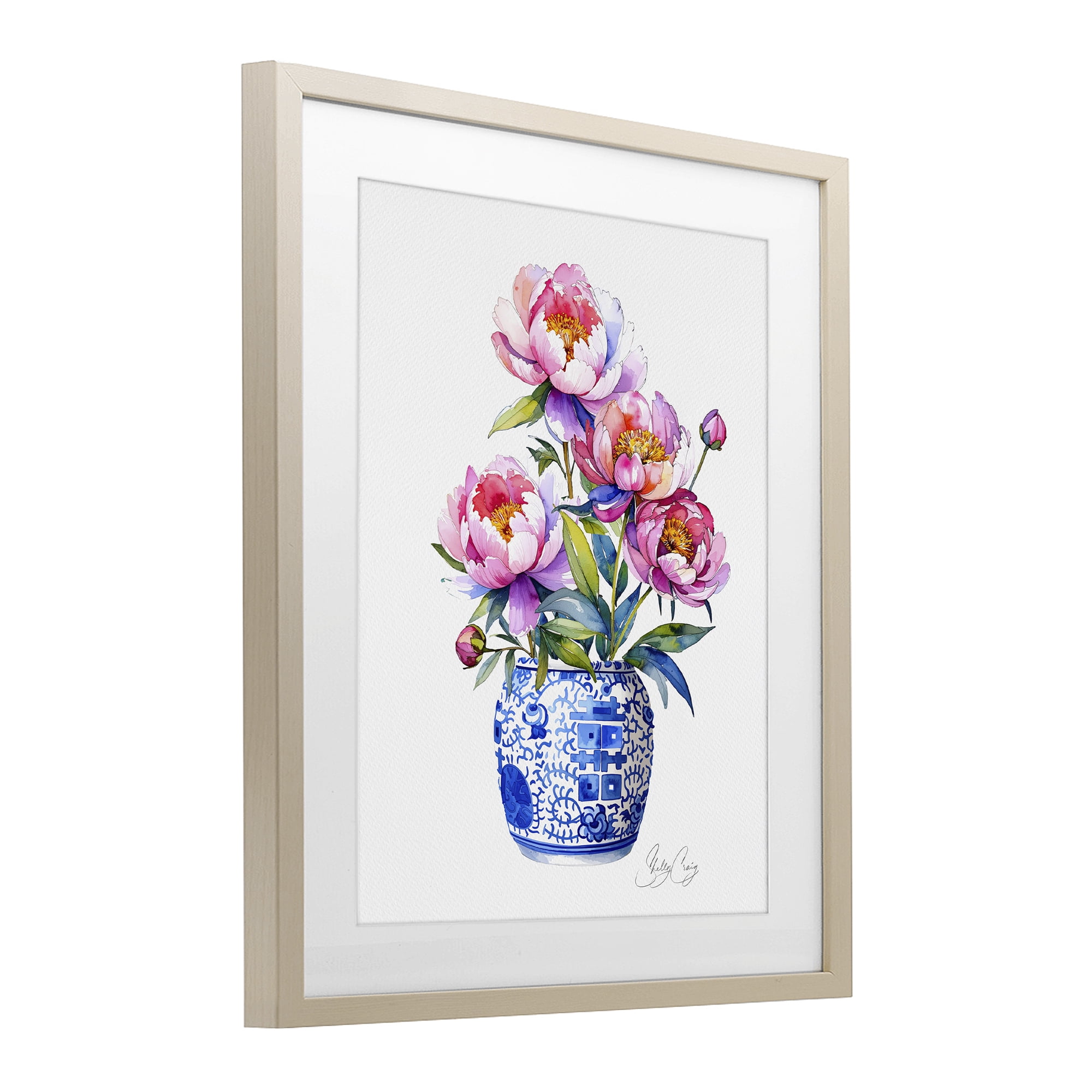 Stupell Industries Blue Dynasty Blooms Birch Framed Print Under Glass, design by Shelly Craig