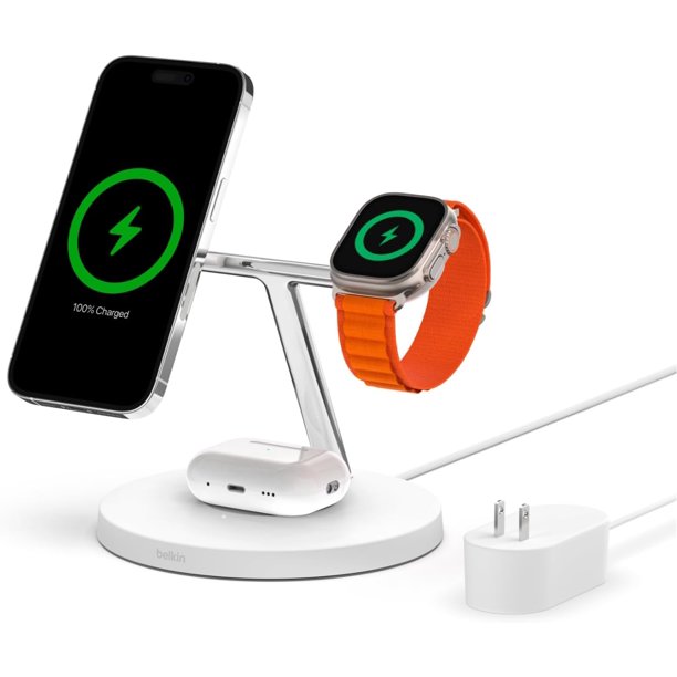 MagSafe 3-in-1 Wirels Charger, 15W iPhone Fast Charging, Apple Watch Fast Charging, AirPods Charging Station for iPhone 13, 12, Pro, Pro MAX, Mini, Appltch Seri 7,6,5,4,SE AirPods White