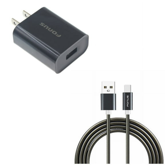 Type-C 3ft Metal USB Cable w USB 18W Quick Home Charger V1D for Acer Liquid Jade Primo - Alcatel PulseMix, 7, Idol 5S 5 4S, 3V (2019) - ASUS Zenfone V Live, ROG Phone 2, AR 6 5z 4 Pro