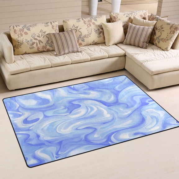 Blue and White Soft Pattern Soft Polyester Area Rug 31''x20'', Non Slip, Memory Foam, Water Absorbent