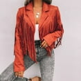 thumbnail image 6 of Fiaer,Womens Loose Fit Oversized Cropped Leather Jackets,Ladies Casual Trendy Long Sleeve Fringe Solid Color Lightweight Comfy Tops Orange XL, 6 of 9