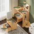 thumbnail image 4 of SELOOYE 3-in-1 Vanity with Flip Mirror & Lights, Fluted Compact Vanity Table with 3 Drawers, Storage Compartment and Rolling Stool, Modern Small Makeup Vanity for Bedroom, Powder Room, Natural Oa, 4 of 8