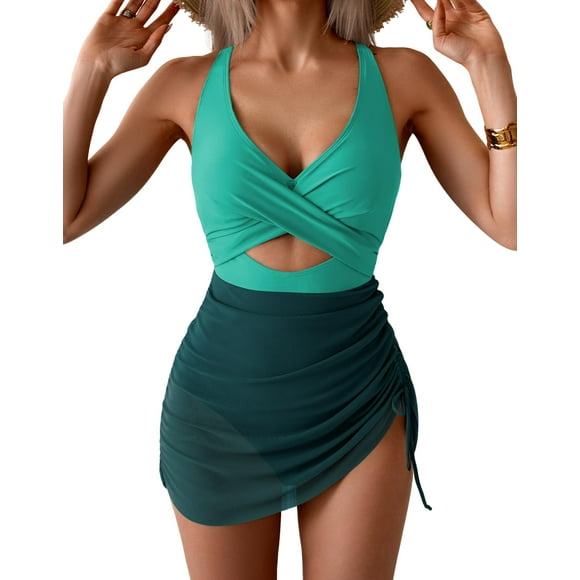 Traje de baño B2prity de malla con cuello en V para mujer, control de barriga