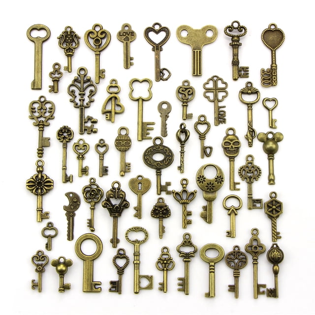 50 piezas de llaves de esqueleto de bronce antiguo grandes, llave rústica para decoración de regalos de boda, collar Colgantes