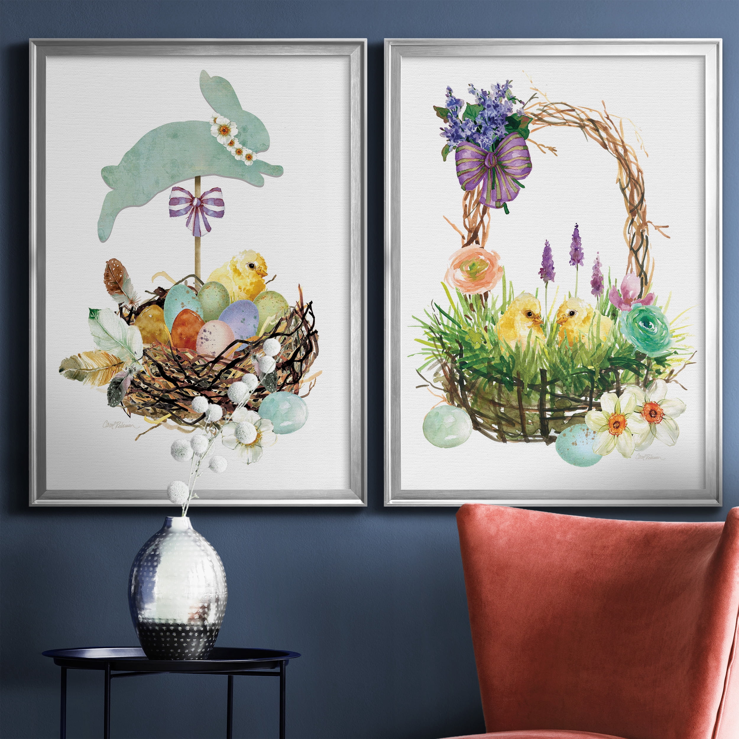 2 Piece Set Bunny Hop Premium Framed Canvas - Ready to Hang - 26.5 x 36.5 Each - Silver Frame