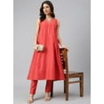 thumbnail image 3 of Janasya Indian Women's Red Art Silk Solid Kurta with Pant, 3 of 8