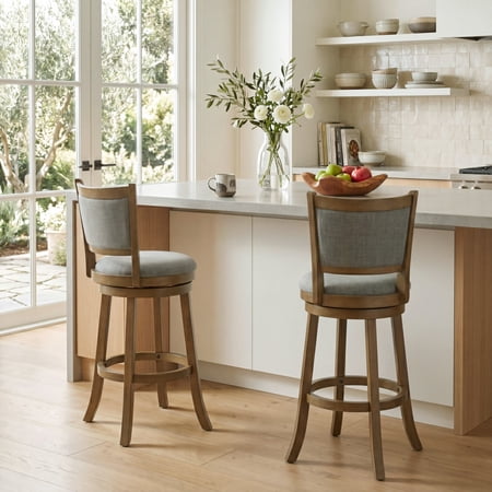 ELLEGNT 2 PCS Swivel Bar Stools - 30" Height, Backrests, Wood Frame, Upholstered Seat