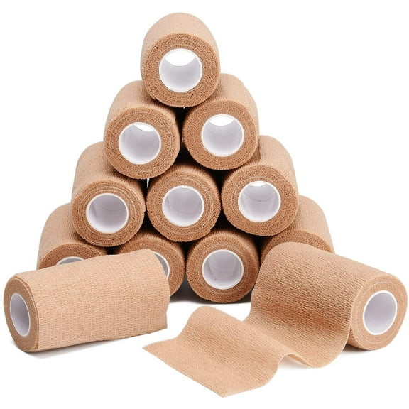 Self Adherent Cohesive Wrap Bandages, 12 Pack, 4"x5yd / 10cmx4.5m, Elastic First Aid Tape Medical Vet Wrap