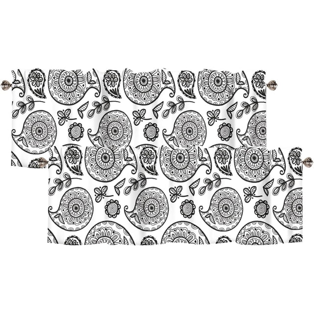 Vintage Pattern Curtain Valance for Windows Rod Pocket Drape Valence Window Treatments 2 Panels Short Curtains for Kitchen Windows Bathroom Bedroom,54 x 18 Inch