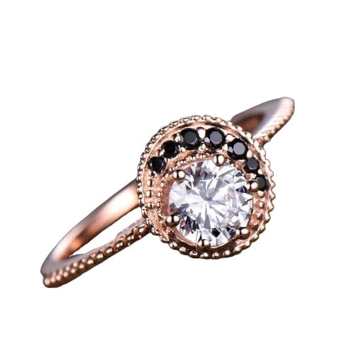 HeartsAndYou 1ct Engagement Ring for Women Round Cut Moissanite Crescent Style 18k Rose Gold Over Silver