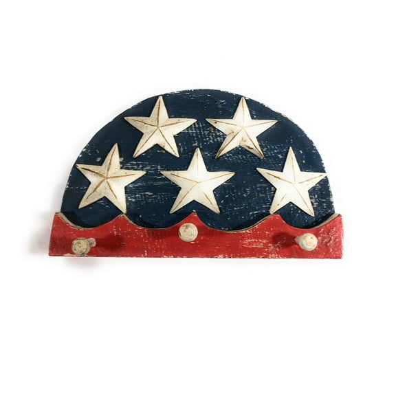 Americana Hanger/Key Holder 12" w/ 3 Pegs - USA Flag Theme | #ort17083b