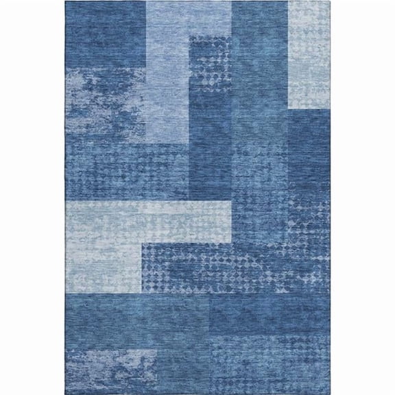 HomeRoots 674969 9 x 12 ft. Navy Blue & Ivory Geometric Transitional Washable Machine Made Rectangle Area Rug with UV Protection