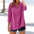 thumbnail image 6 of Women's Plus Size Cotton Linen Shirt, 3/4 Sleeve Button Down Blouse, Loose Fit Breathable Casual Top for Work, Daily Wear and Versatile Outfits Hot Pink XL, 6 of 10