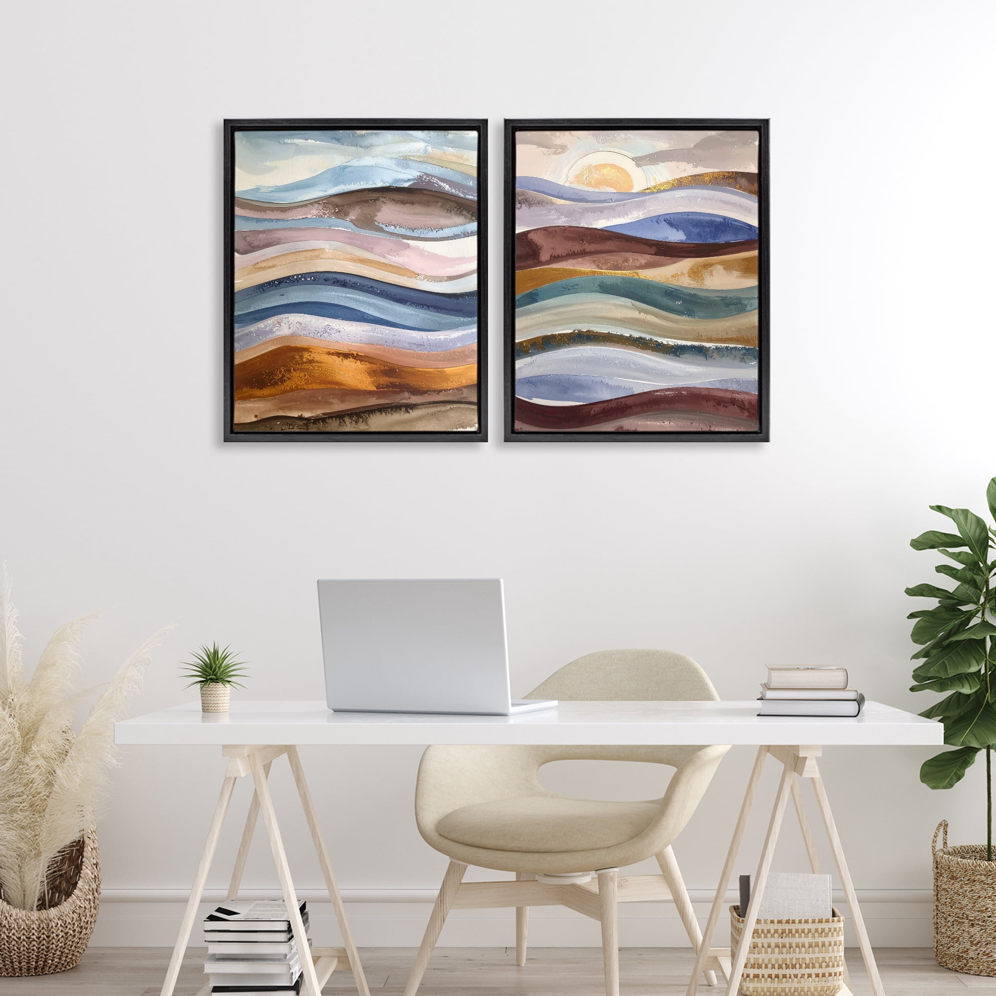 Stupell Industries Earthy Ocean Flow 2 Piece Black Framed Floater Canvas Set, design by Alonza Saunders