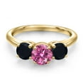 thumbnail image 3 of Gem Stone King 18K Yellow Gold Plated Silver Pink Moissanite and Black Onyx Engagement Ring for Women | 1.75 Cttw | Round 6MM | Gemstone Birthstone | Size 9, 3 of 6