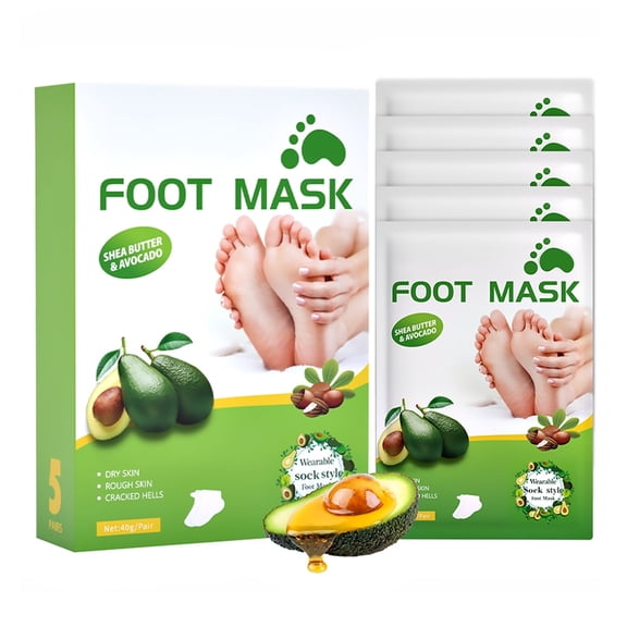 Dr.pedi Avocado Repair Foot Mask 5 Pairs Box, Deep Moisturizing & Nourishing Foot Peel Socks with Shea Butter & Jojoba Oil, Intensive Healing Treatment for Dry Cracked Heels, Calluses & Rough Feet​