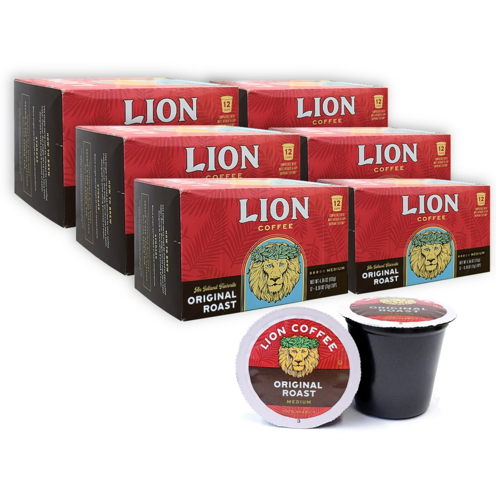 Lion Coffee Original Roast, SingleServe Coffee Pods 12 Count Box