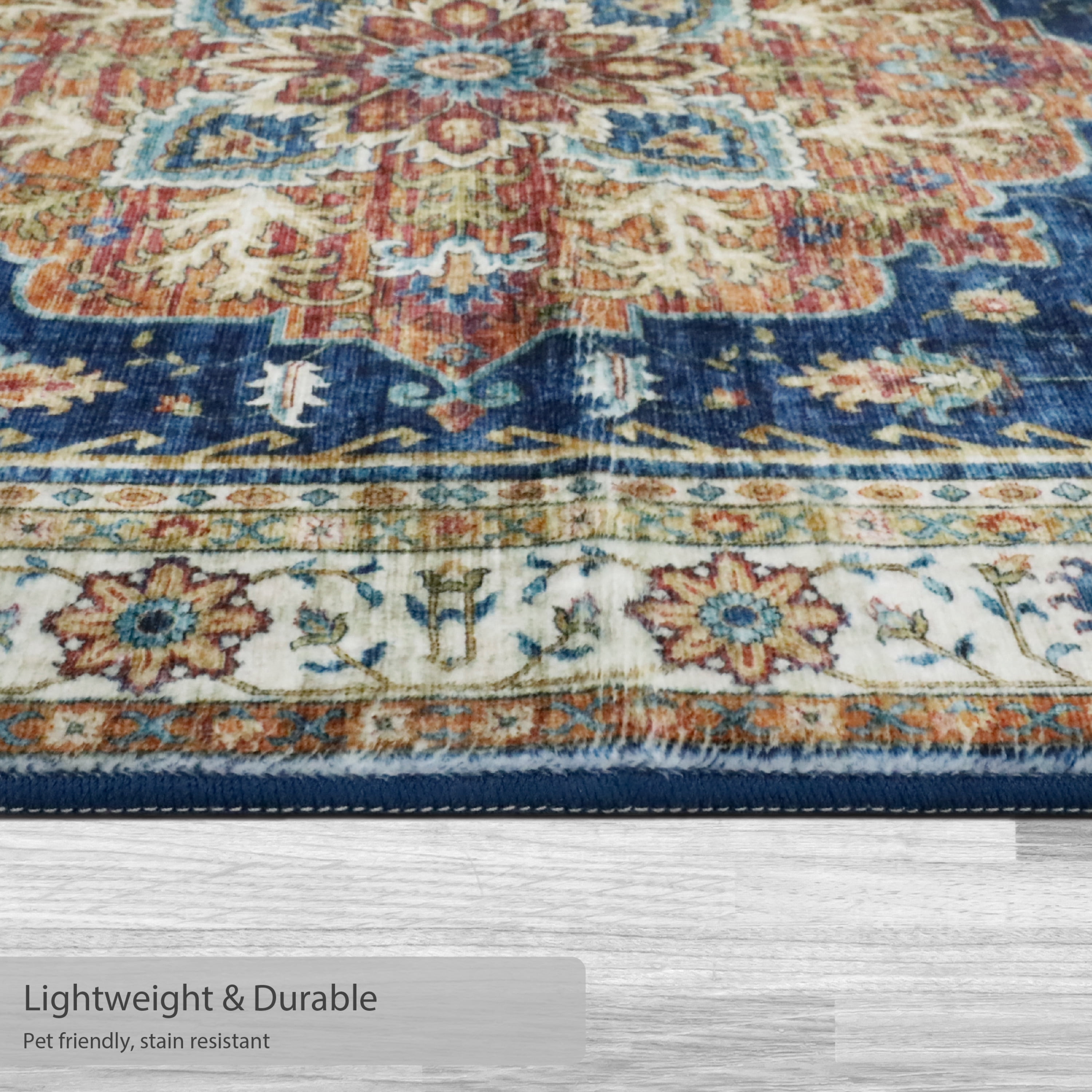 Washable Skid-Resistant Runner Rug Geometric Blue Multi 24" x 60"