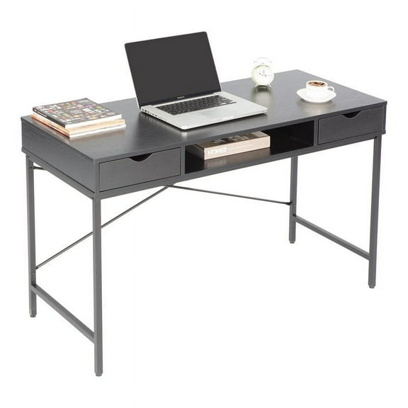 Eden Home Wood & Metal Writing/Computer Desk with Drawers in Black
