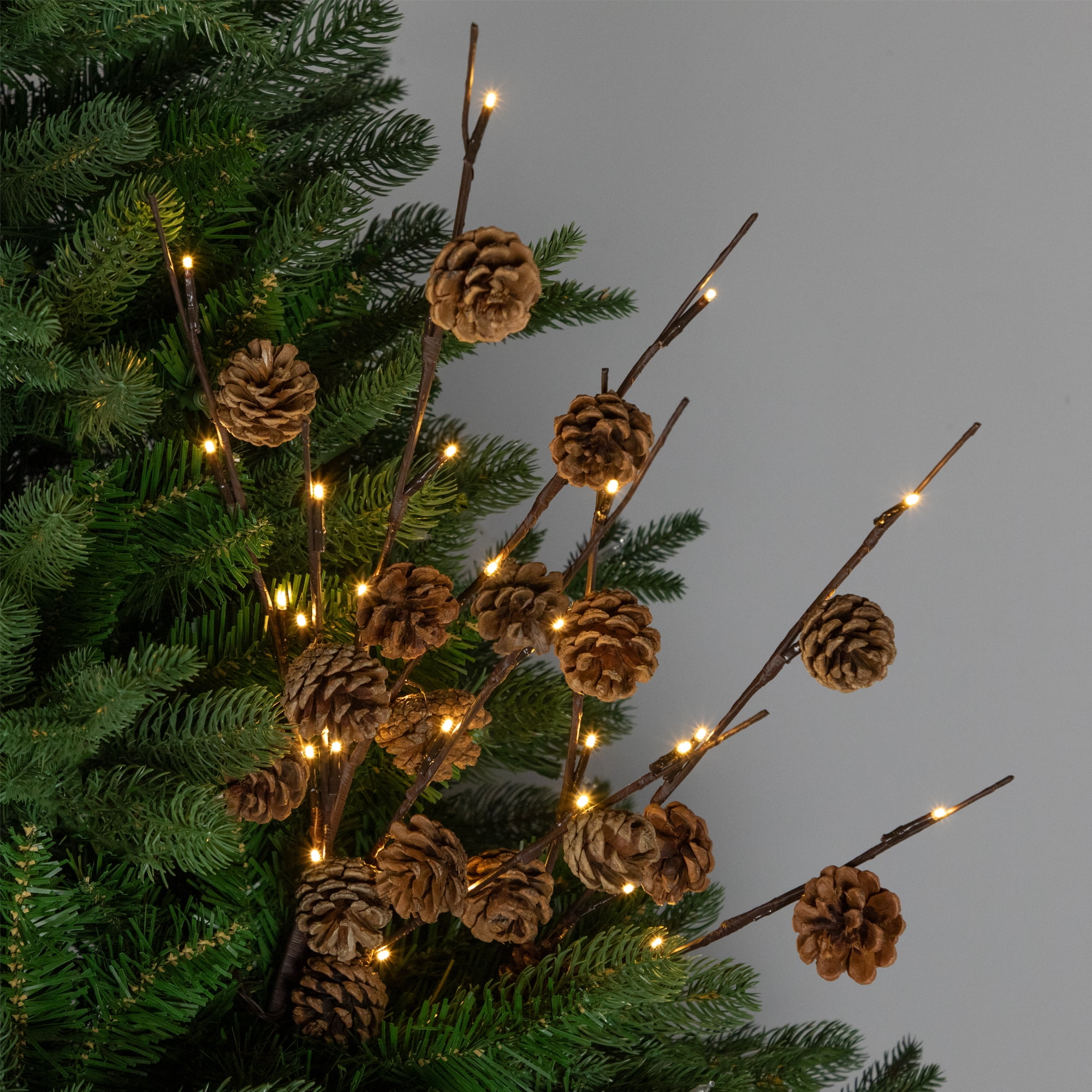 Northlight Lighted Pinecone Christmas Branch Bundle - 23" - Warm White LED - Set of 3