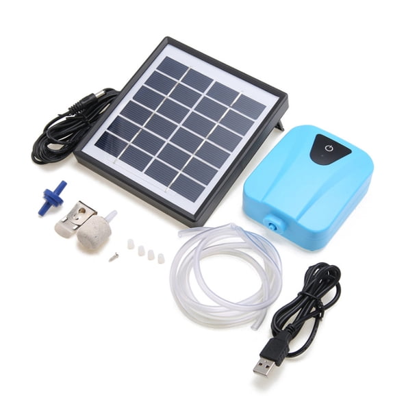 Aireador de burbujas de aire móvil con carga solar para acuario, pecera, estanque, bomba de oxígeno hidropónico (azul)