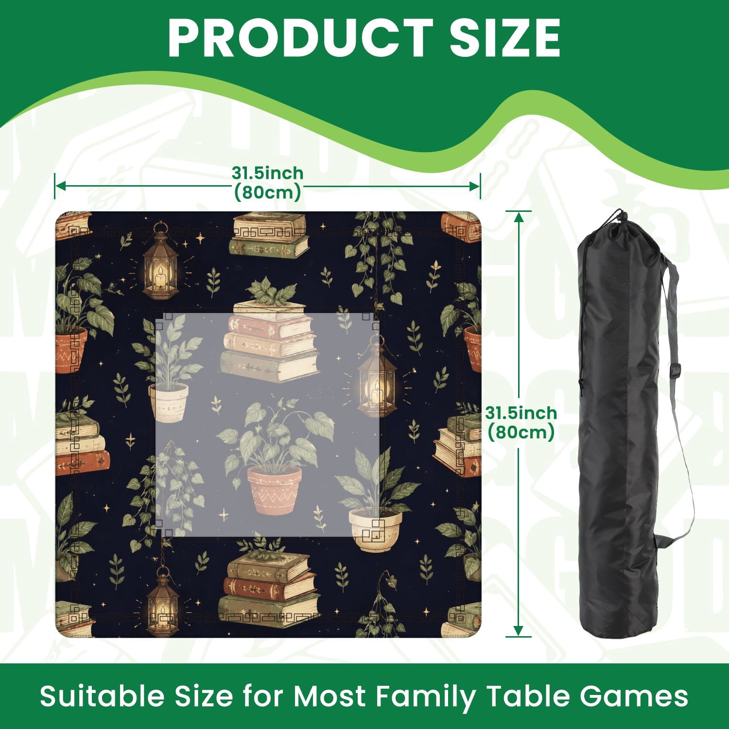 Mahjong Mat 31.5" x 31.5" Vintage Botanical Potted Plants Books Lanterns Dark Non-Slip Noise Reduction American Mahjong Tiles Table Cover for Dominoes Poker Card Board Games Gift