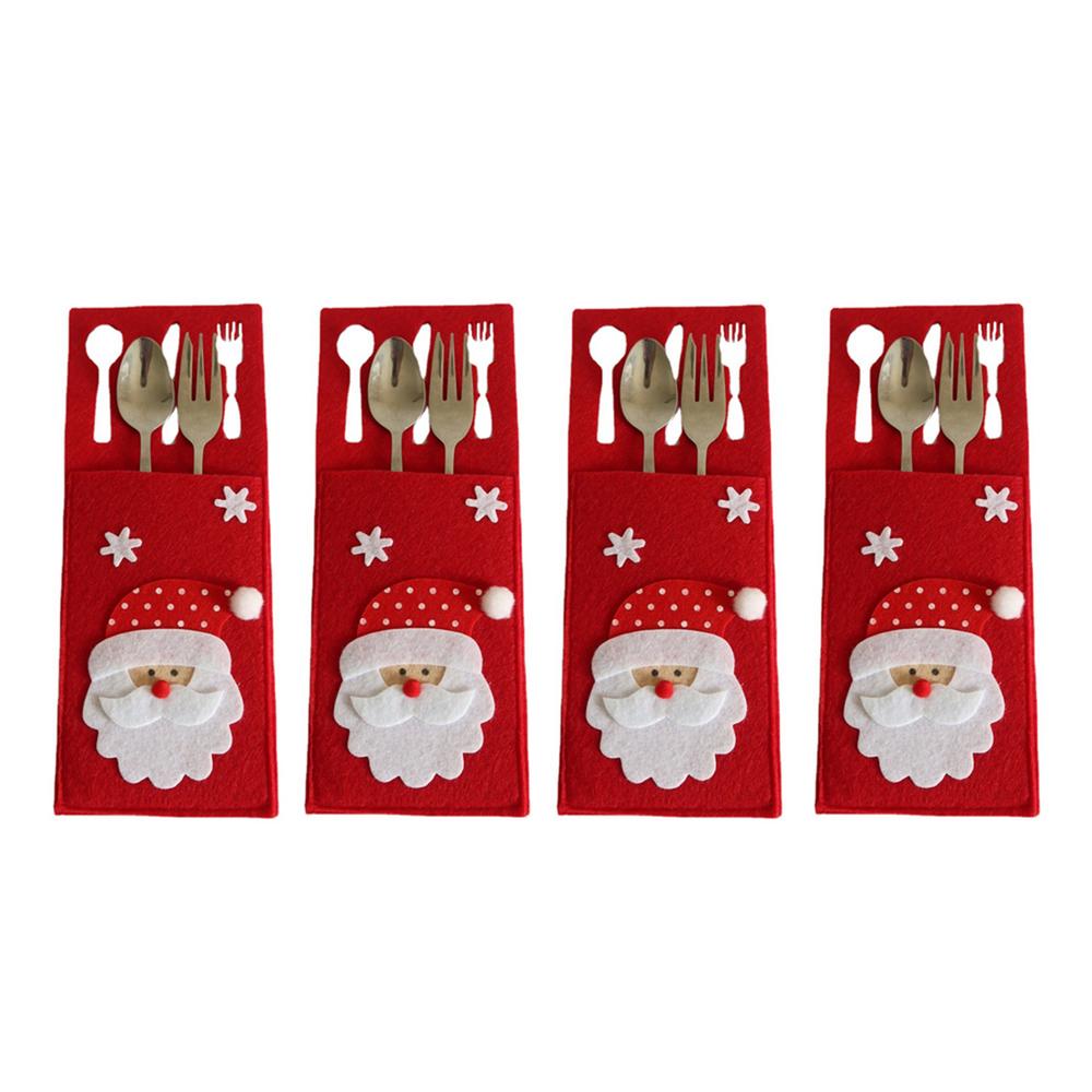 Pwtool Christmas Silverware Bags, Santa Tableware Utensil Holder Bag