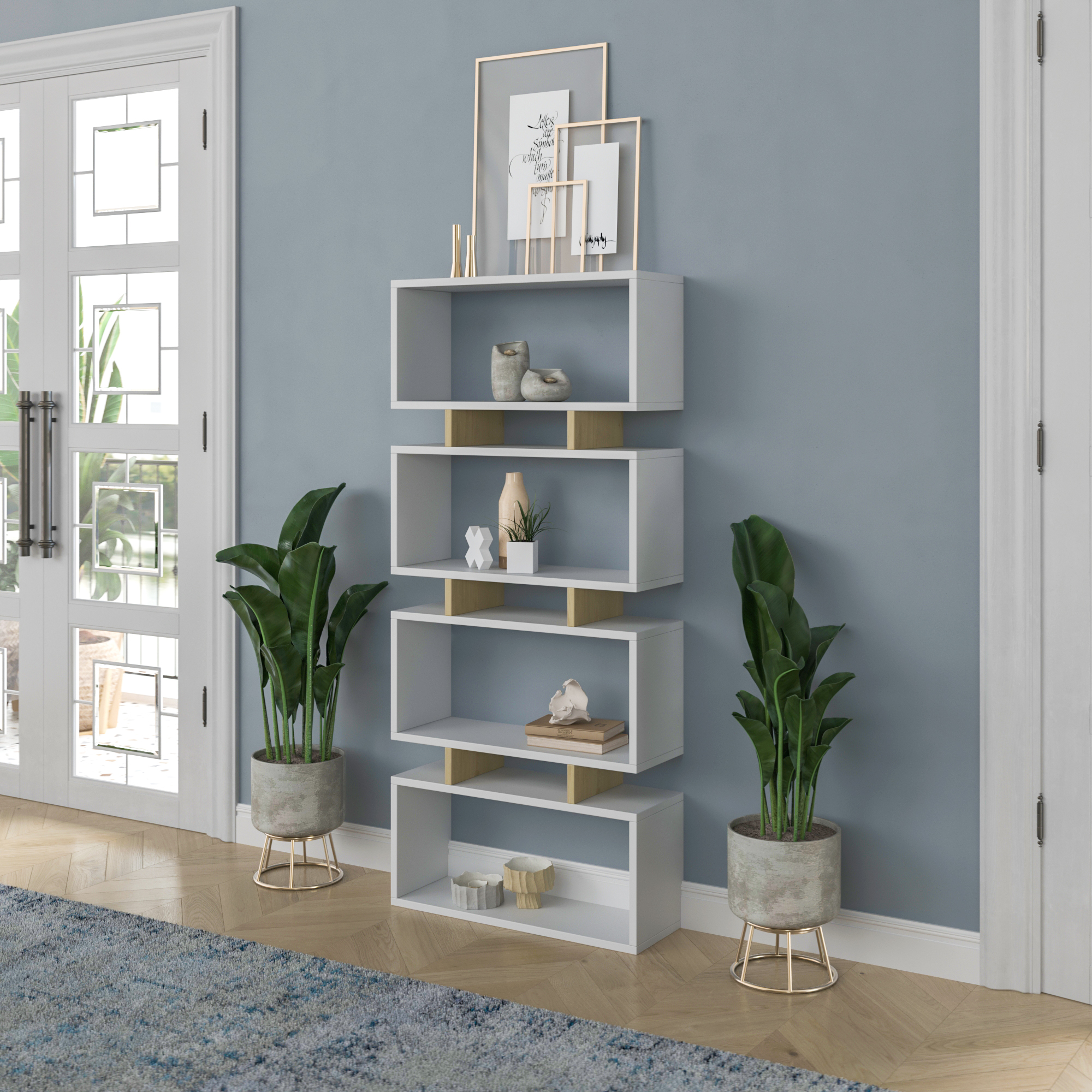 Ada Home Decor Langdon 4 Tier Bookcase, Oak/White