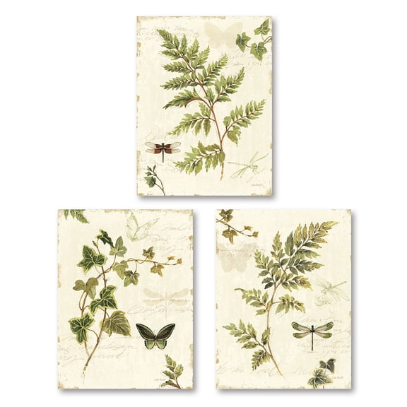 Gango Home Decor Green and Brown Botanical Leaves and Butterflies Adult Decor; 3 - 8" x 10" Un-Framed Posters