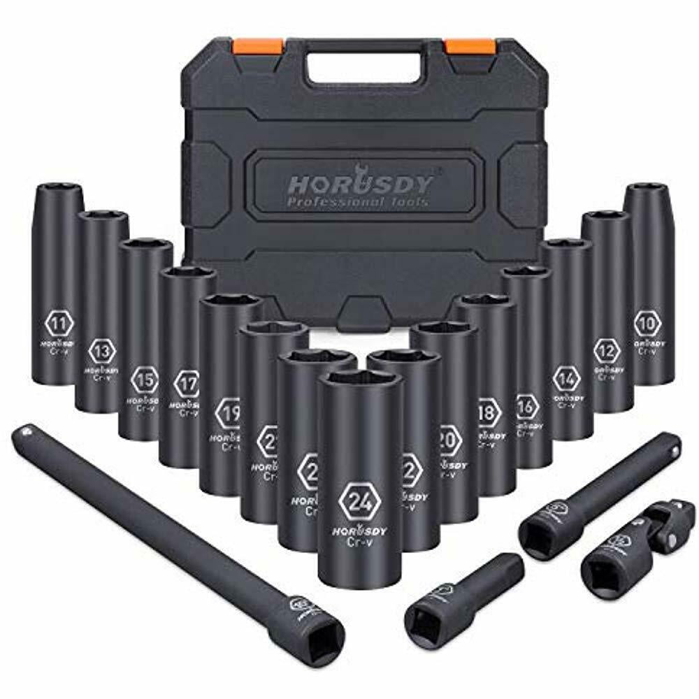 1/2Inch Drive Deep Impact Socket Set, 19Piece 10mm 24mm 6Point