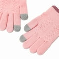 thumbnail image 4 of Kids Winter Hat Scarf Gloves 3-Piece Set, Striped Edge Color Block Beanie with PomPom, Fleece Lined Knit Mittens and Neck Warmer, Warm Toddler Accessories for Boys and Girls Ages 2-8 Years Old Pink, 4 of 7