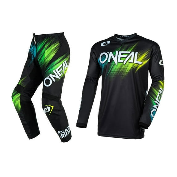 O'Neal 2024 Element Voltage Motocross Offroad Riding Jersey Pant Combo (Black/Green, Large/38)