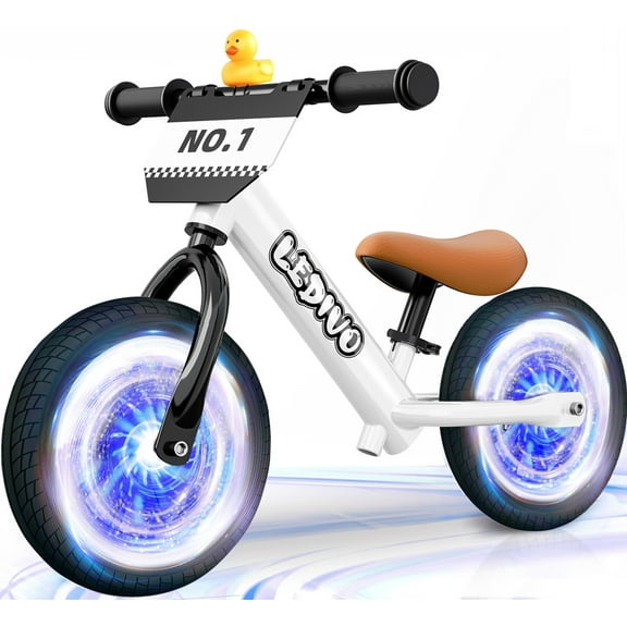 Colorful Lighting Balance Bike 2 Year Old, 2-5 Years Toddler Bike, No Pedal Foldable Bikes w/Kickstand, Customize Plate, Adjustable Bike 2 3 4 5 Year Old Boy Girls Birthday Gifts Toys