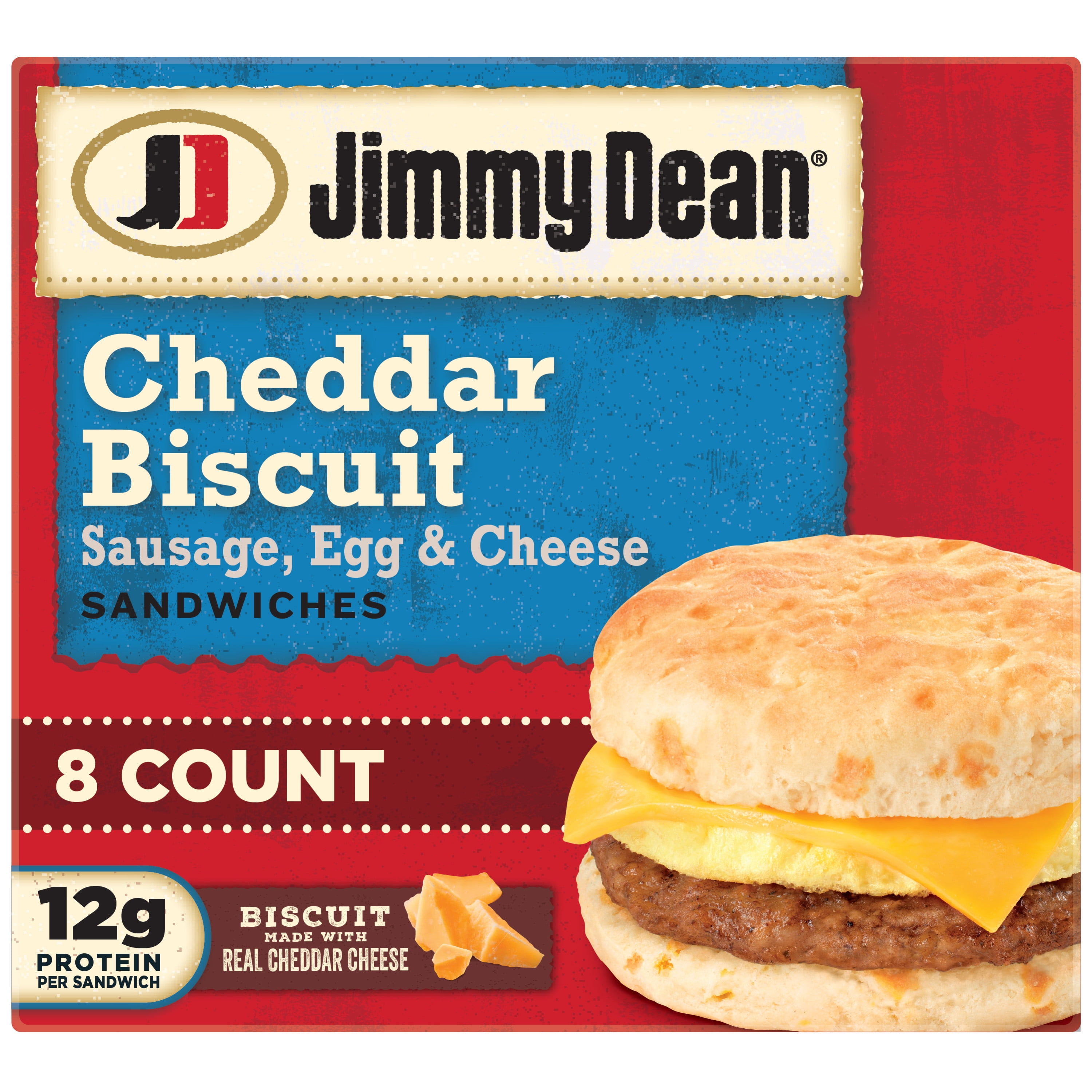 Jimmy Dean Sausage Egg & Cheese Cheddar Biscuit Sandwich, 36 oz, 8 Ct (Frozen)