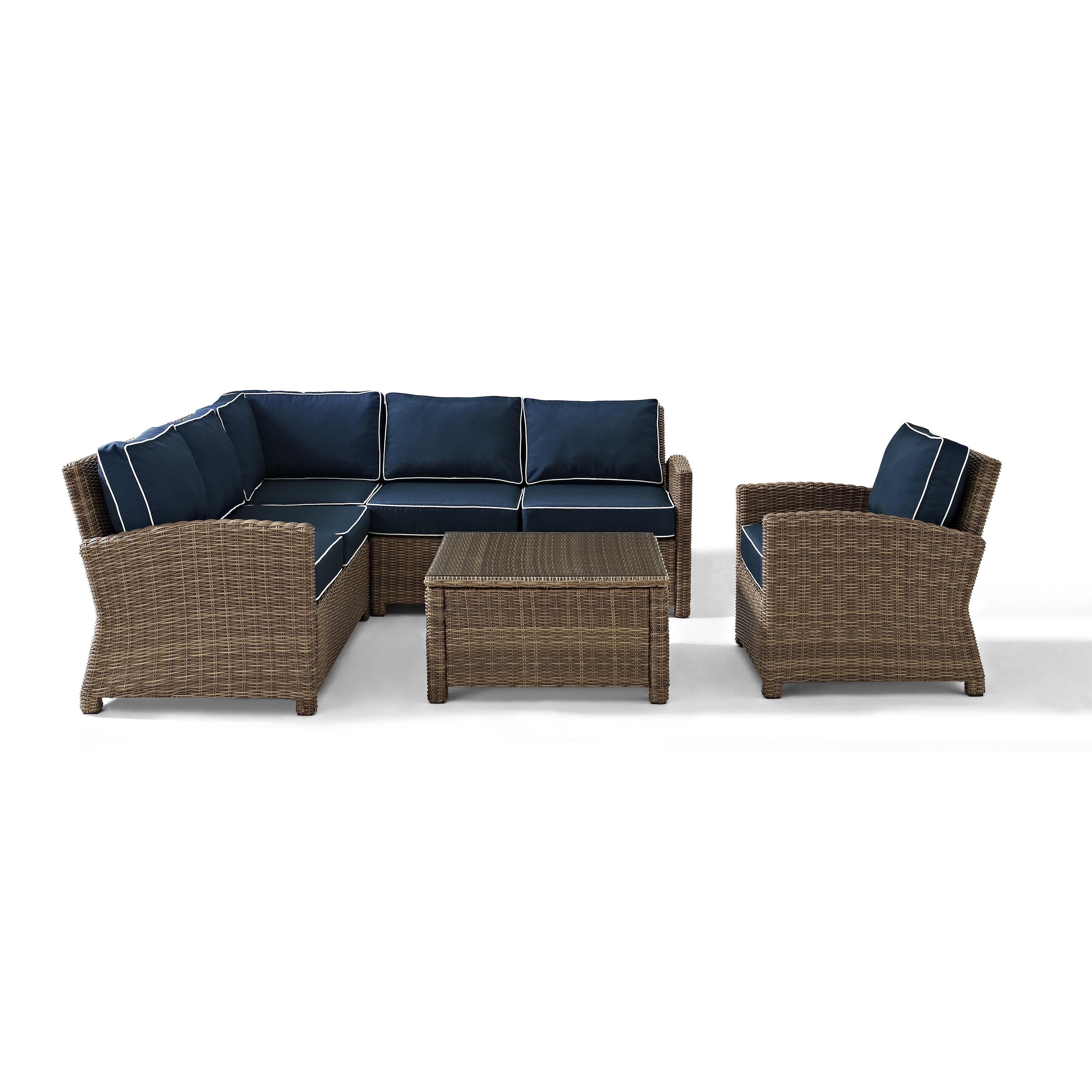 Crosley Furniture Bradenton 5 Pc Fabric Patio Sectional Set in Brown and Navy - image 5 of 10