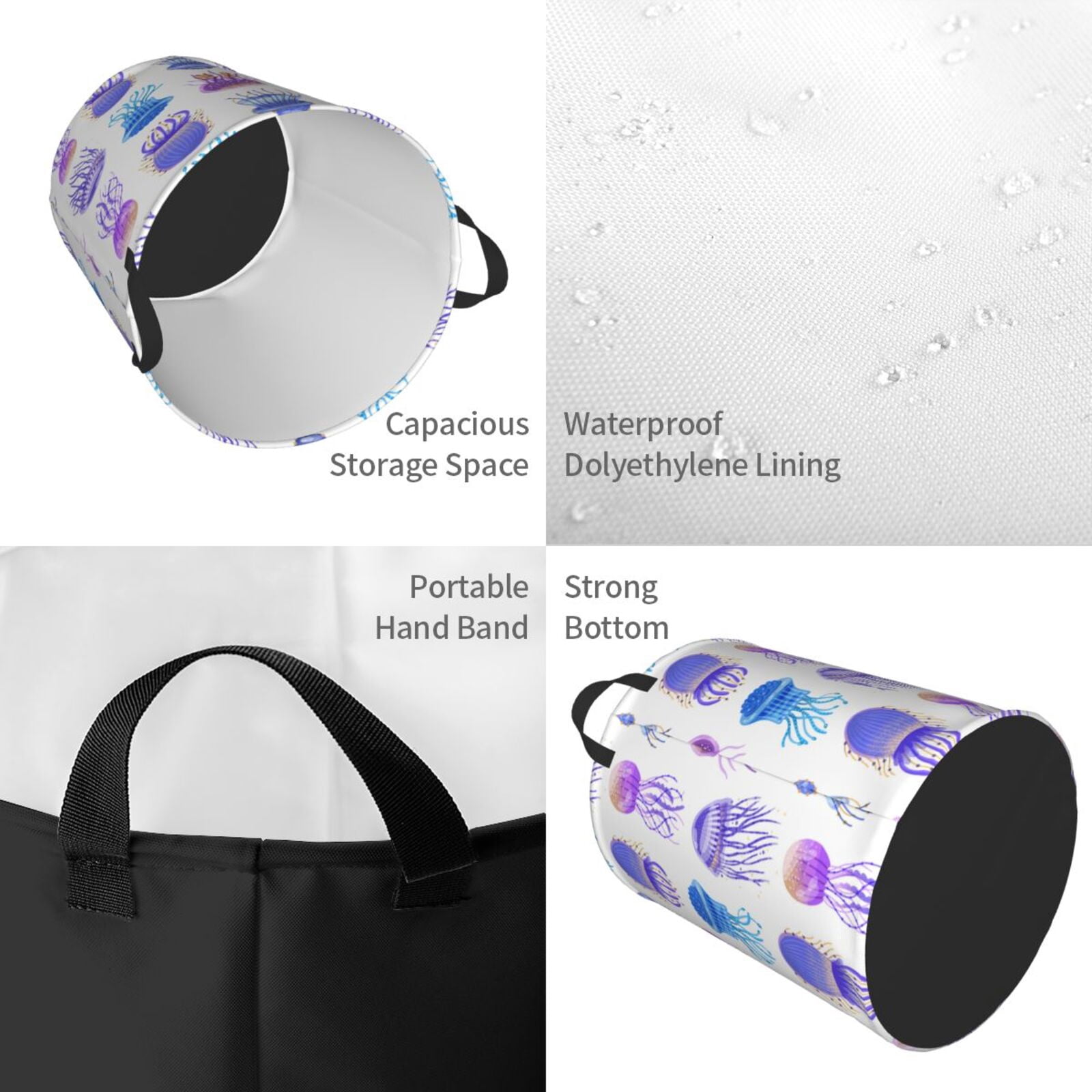 Large Laundry Basket with Handles - Blue-Purple Jellyfish Kids Baby Dirty Clothes Laundry Hamper for Bedroom Aesthetic