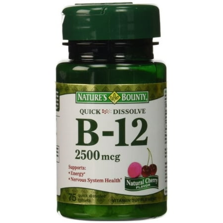 Nature's Bounty Vitamin B12 Sublingual 2500 mcg Tablets, Natural Cherry 75 ea (Pack of