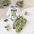 thumbnail image 2 of Newborn Infant Baby Boy Clothes Long Sleeve Letter DINO ear be anmo toot Print Romper Pants Hat Outfits Set Kaprioy, 2 of 7
