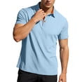 thumbnail image 1 of Men's Color-Block Stretch Polo Shirt Short-Sleeve Collared Button Placket Casual Daily Light Commute Spring & Autumn Wear,Light Blue,L, 1 of 5