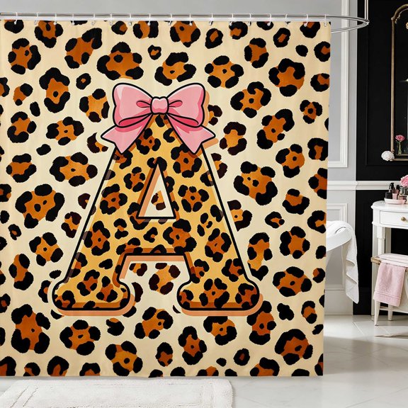 Erosebridal Brown Leopard Bow Shower Curtain 72Wx72L for Girls, Cheetah Animal Print Waterproof Bathroom Curtain