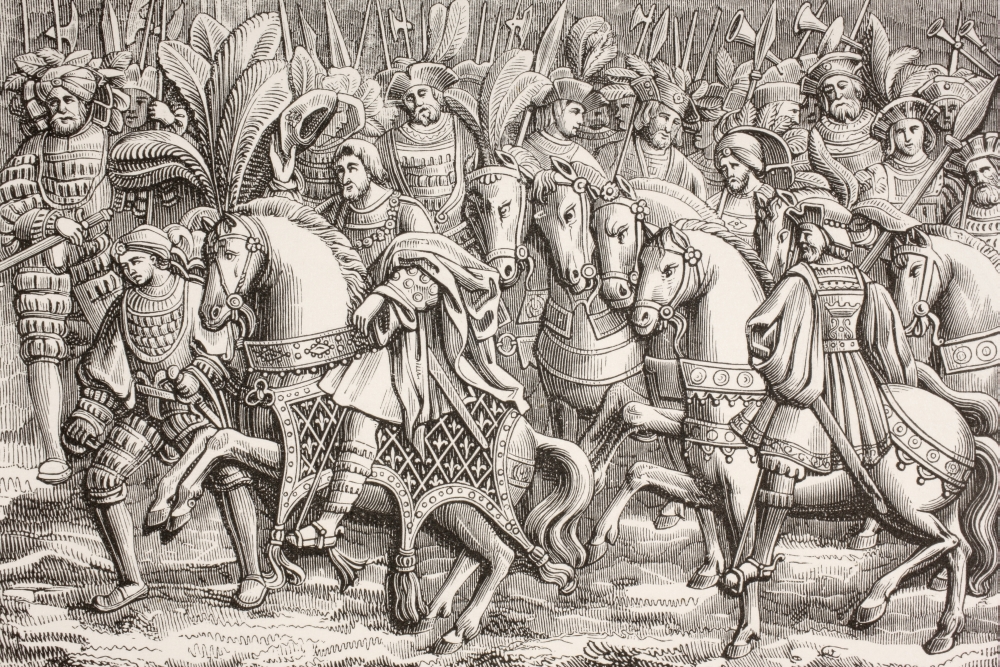 King Francois I Of France Advances To Meet King Henry Viii Of England At The Field Of The Cloth Of Gold In June 1520 From Les Artes Au Moyen Age Published Paris 1873 Canvas Art - Ken Welsh Design Pic