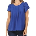 thumbnail image 5 of MOA Collection Women's Casual Pleated Front Petal Cap Sleeve Round Neck Blouse, 5 of 6