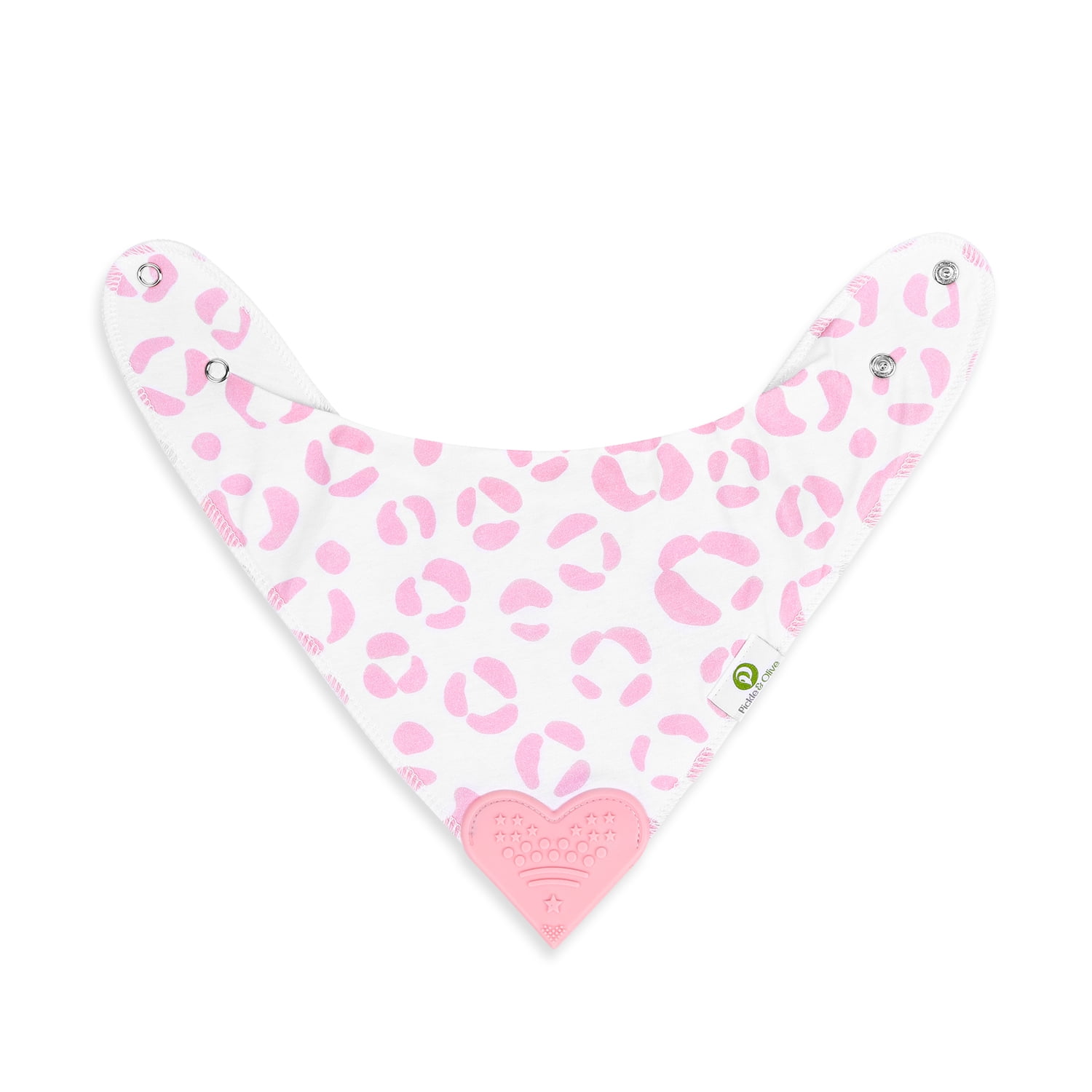 Baby Girl Bandana Bibs with Heart-Shaped Teether, 4 Pack, Pink Leopard/Cheetah Print
