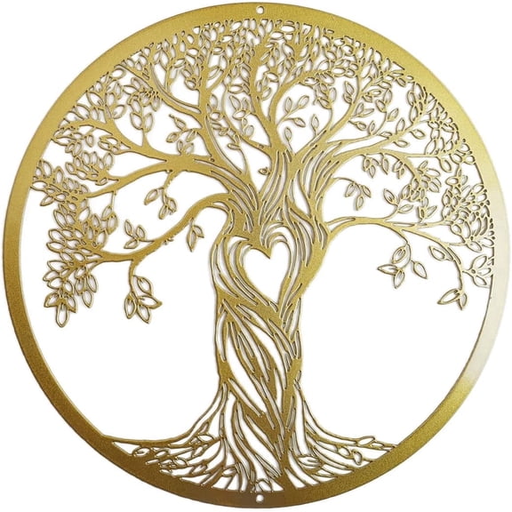 MORAVE 12 inches (30 cm) Rustic Black Gold Tree of Life Laser Cut Metal Art, Hanging Sculpture Decor for Living Room Bedroom Indoor Outdoor