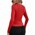 thumbnail image 4 of Camiseta de Larga Ajustada con Escote en V Profundo y Fruncido para Mujer Rojo M, 4 of 5