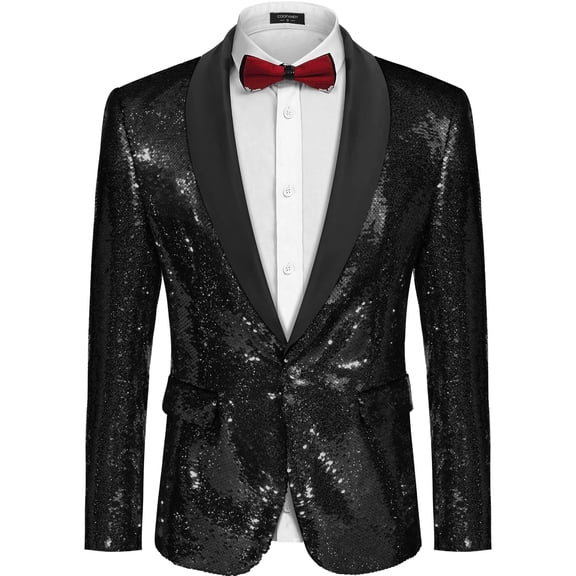 COOFANDY Men's Shiny Sequins Suit Jacket Blazer One Button Banquet Prom Tuxedo New Year Dinner Party Tuxedo Blazer