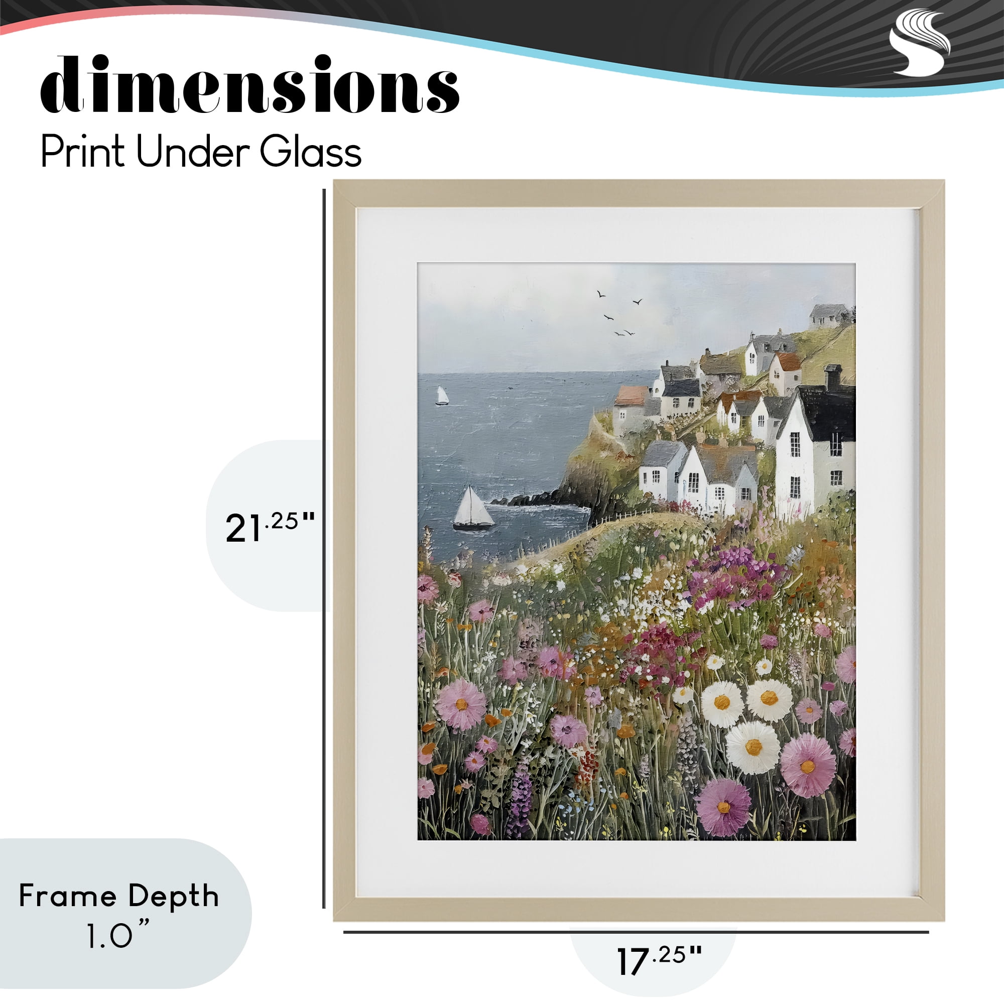 Stupell Industries Pink Meadow Overlooking Sailboats Birch Framed Print Under Glass, design by Riley B